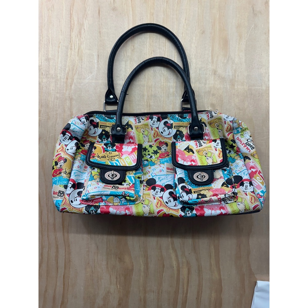 Disney Parks Comic Print Satchel Bag Mickey Minnie Mouse Vintage Poster Handbag